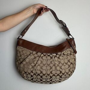 Coach Vintage Y2K Brown Signature Canvas and Leather Large Hobo Shoulder Bag
